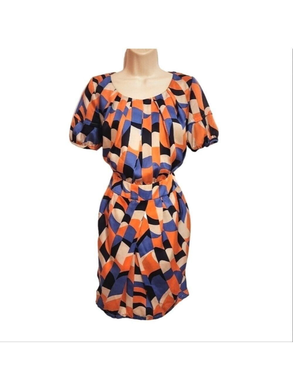 Plastic Island Orange Blue Graphic Mini Dress Medium